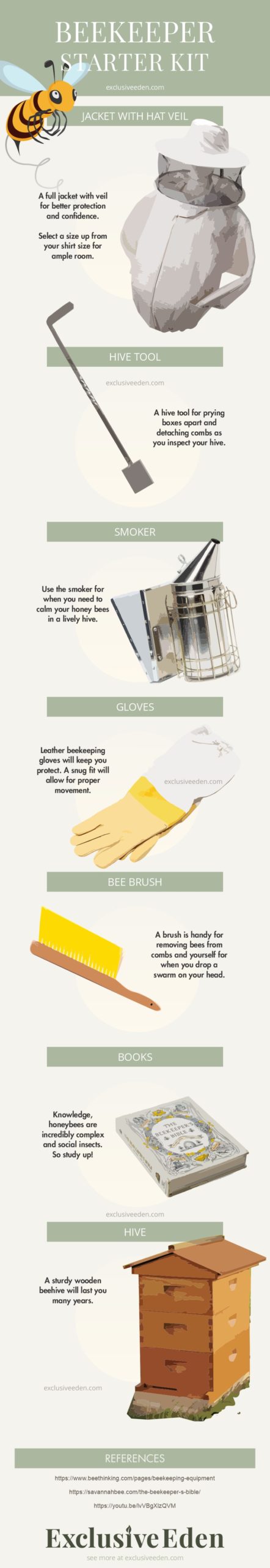 An infographic illustrated guide to getting started with beekeeping.